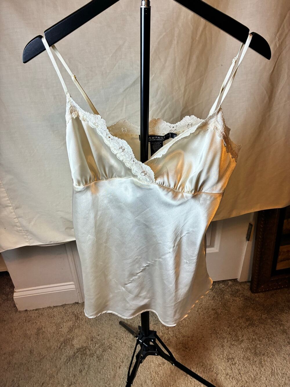 Rampage Satin Lace Cami Tank Top XL Ivory Champagne Adjustable Strap Y2K
